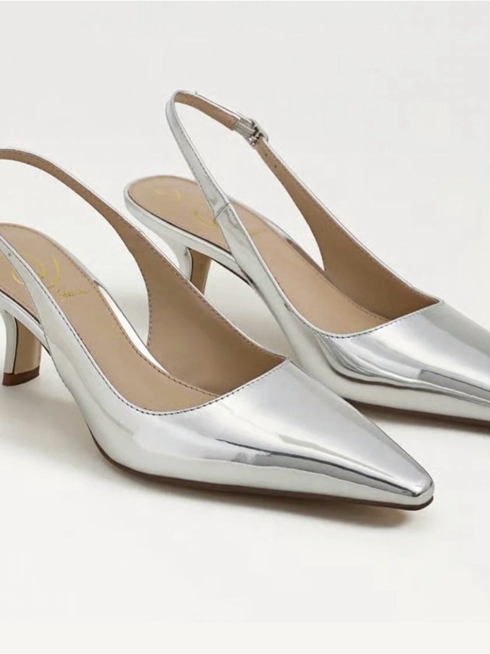 Sam Edelman Silver Pointed Slingback Kitten Heels- Bianka